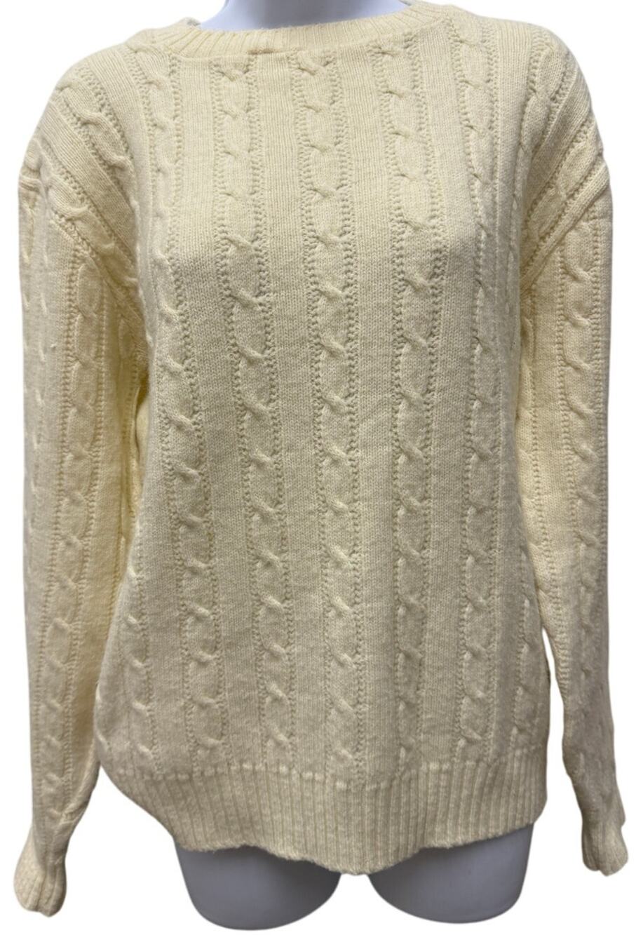 Vtg Jantzen 60s Mens M Cream White Virgin Wool Cable Knit Fisherman Sweater